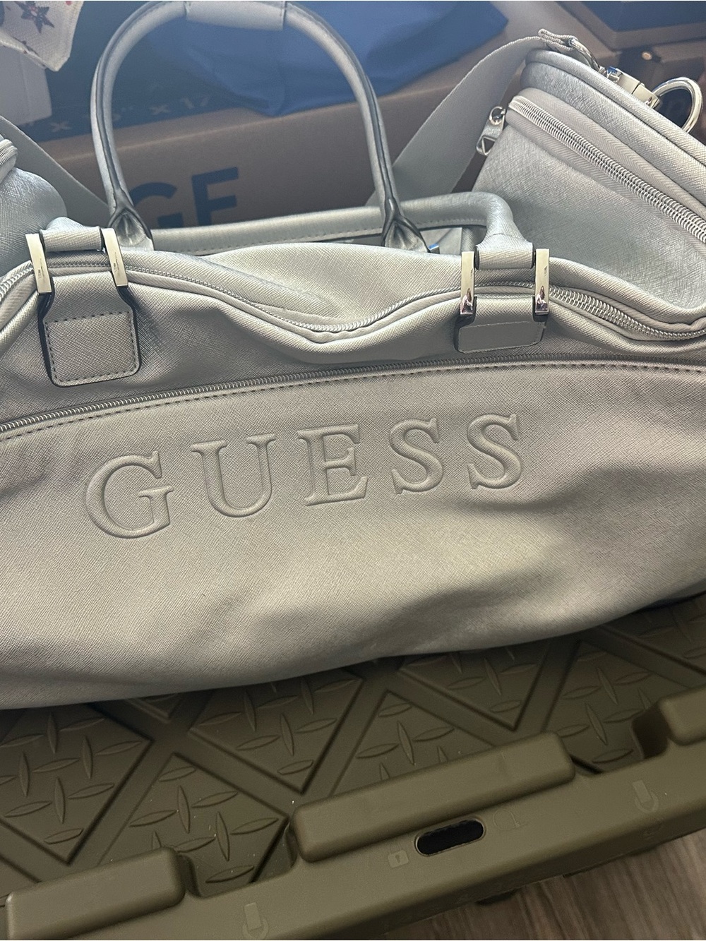 GUESS Silver Weekender Duffle Bag